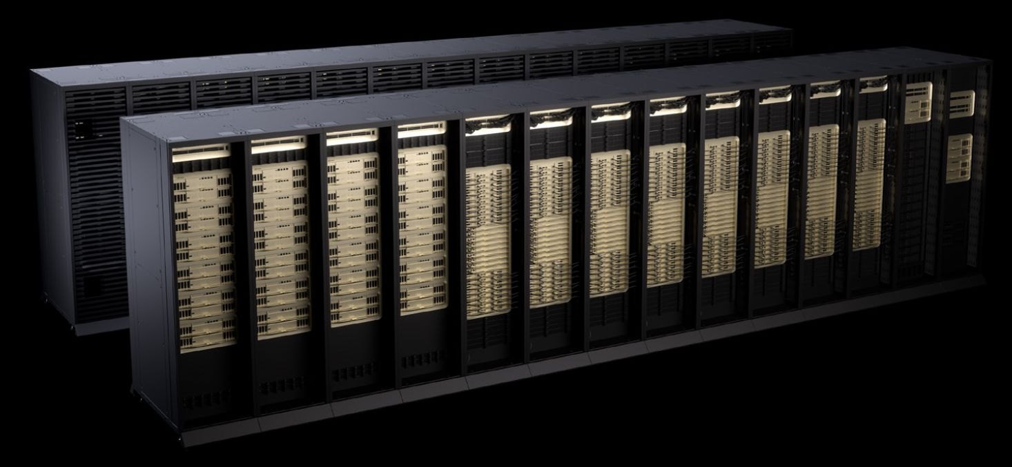 Rows of NVIDIA DGX Vera Rubin NVL72 racks